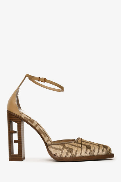 Fendi Beige FF Jacquard Decollete Ciniglia Heels Size 38.5