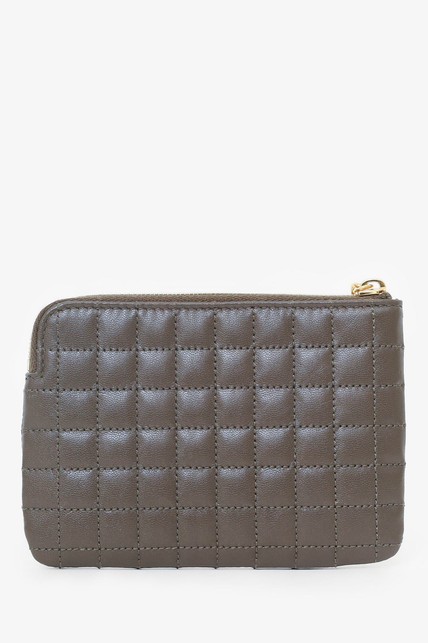 Celine Khaki Green Quilted C-Charm Compact Zip Wallet