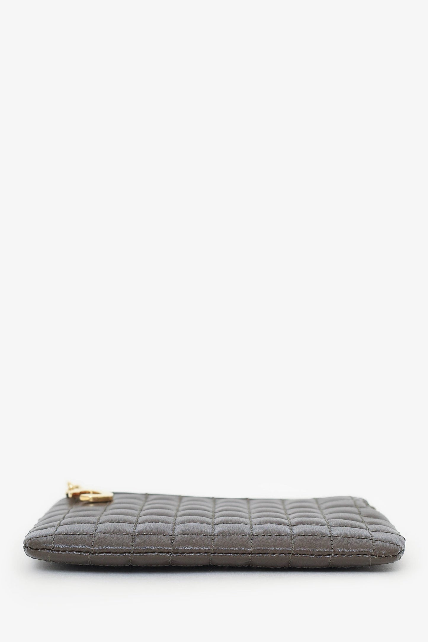 Celine Khaki Green Quilted C-Charm Compact Zip Wallet