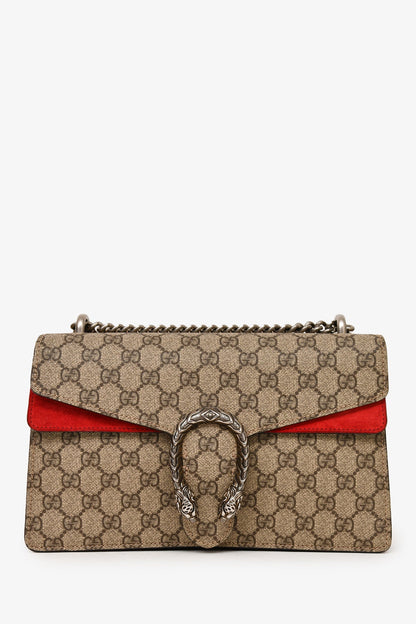 Gucci GG Supreme/Red Canvas/Suede Leather Small Dionysus Shoulder Bag