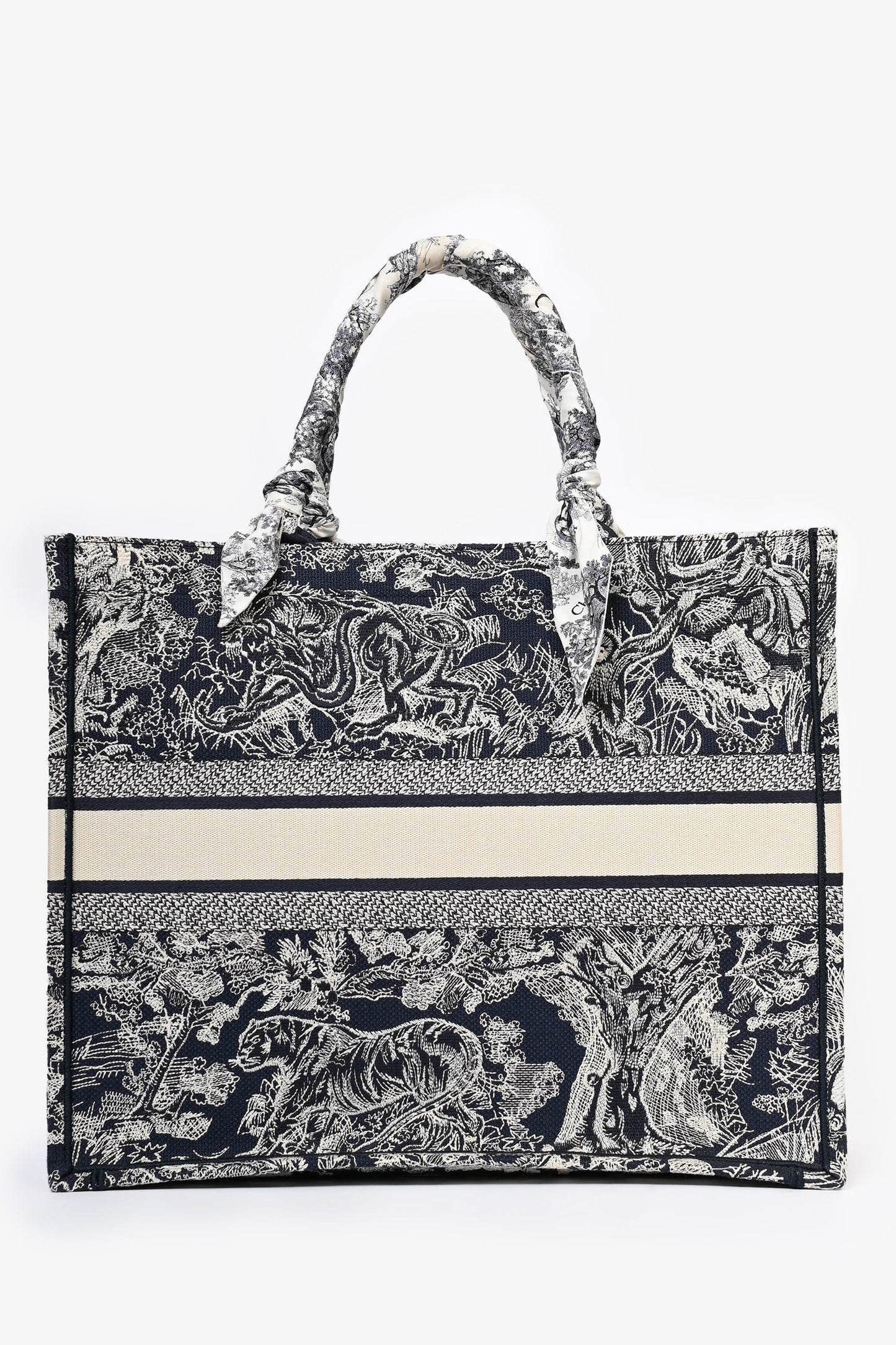 Christian Dior 2021 Navy Toile de Jouy Canvas Large Book Tote with Twillys