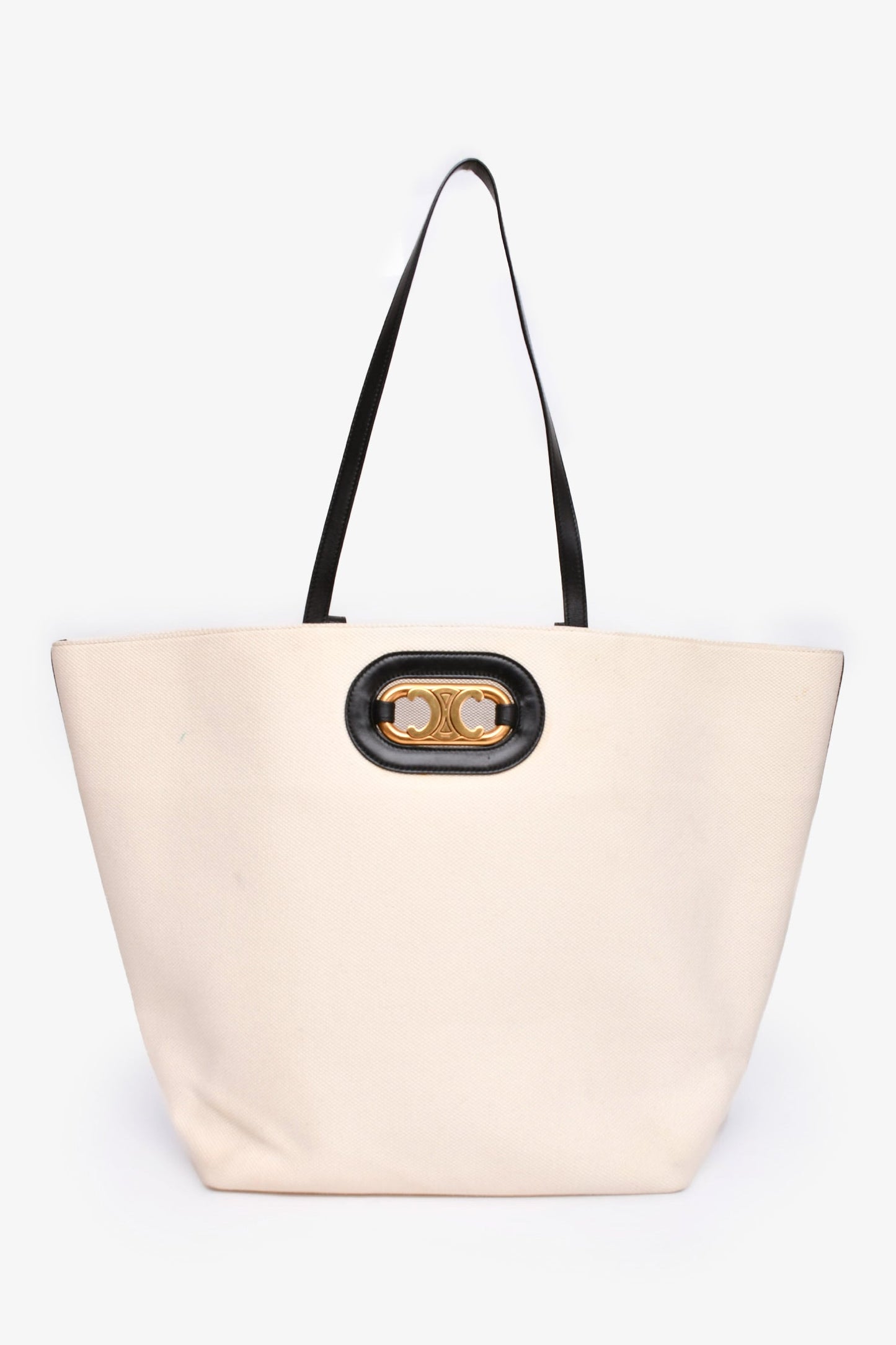 Celine 2020 Cream/Black Canvas/Leather Cabas Maillon Triomphe Tote