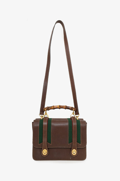 Gucci Brown Leather/Cavas Vintage Bamboo Top Handle Bag with Strap
