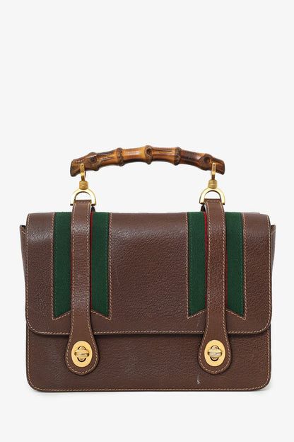 Gucci Brown Leather/Cavas Vintage Bamboo Top Handle Bag with Strap