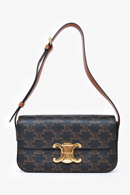 Celine Brown Triomphe Canvas & Calfskin 'Claude' Shoulder Bag