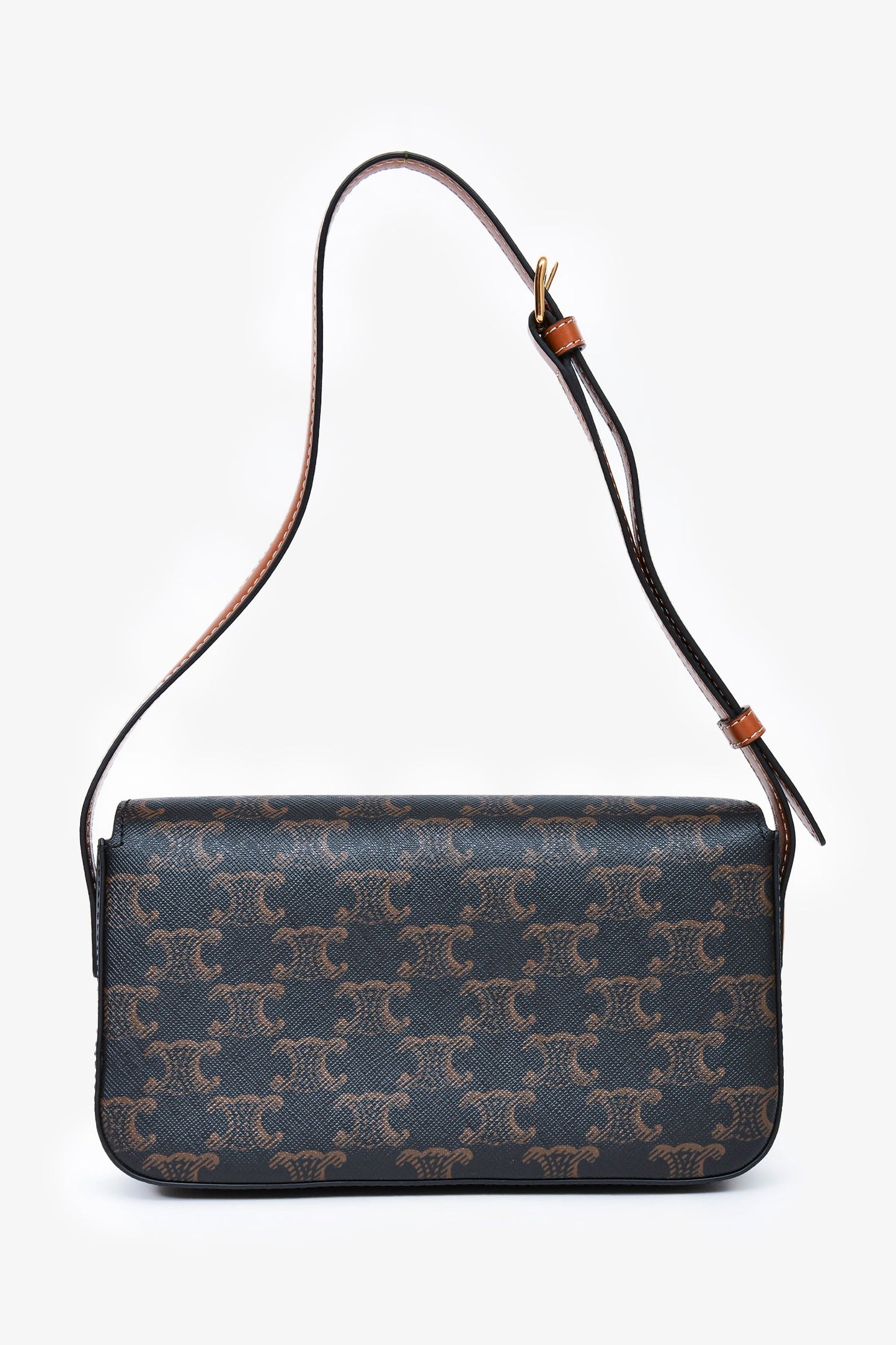 Celine Brown Triomphe Canvas & Calfskin 'Claude' Shoulder Bag
