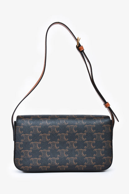 Celine Brown Triomphe Canvas & Calfskin 'Claude' Shoulder Bag