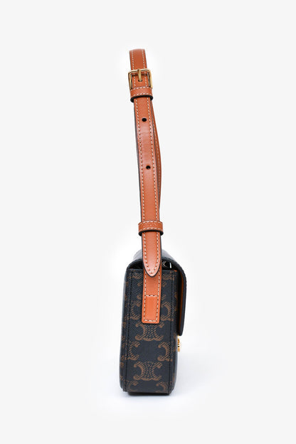 Celine Brown Triomphe Canvas & Calfskin 'Claude' Shoulder Bag
