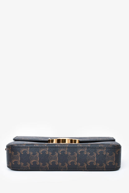 Celine Brown Triomphe Canvas & Calfskin 'Claude' Shoulder Bag