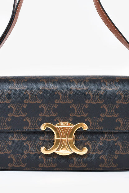 Celine Brown Triomphe Canvas & Calfskin 'Claude' Shoulder Bag