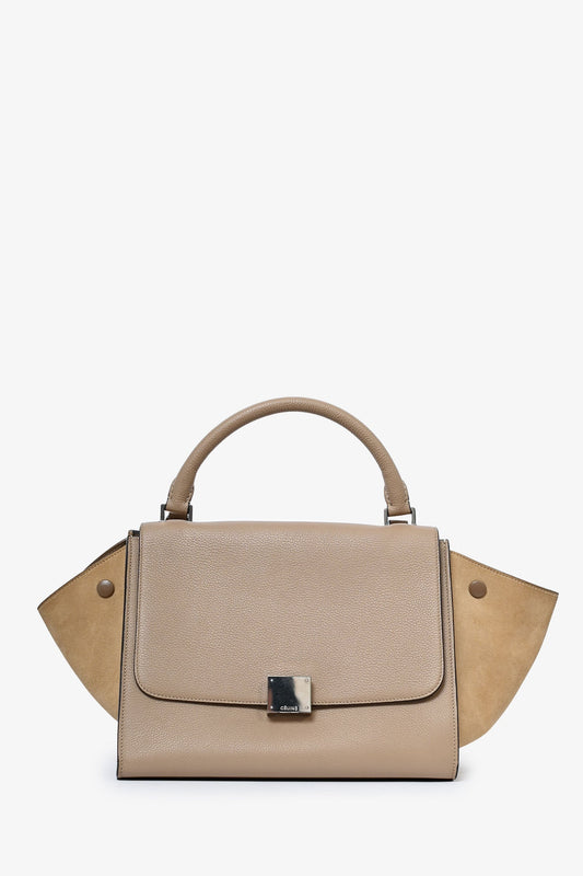 Celine Taupe Leather/Beige Suede Small Trapeze Bag with Strap
