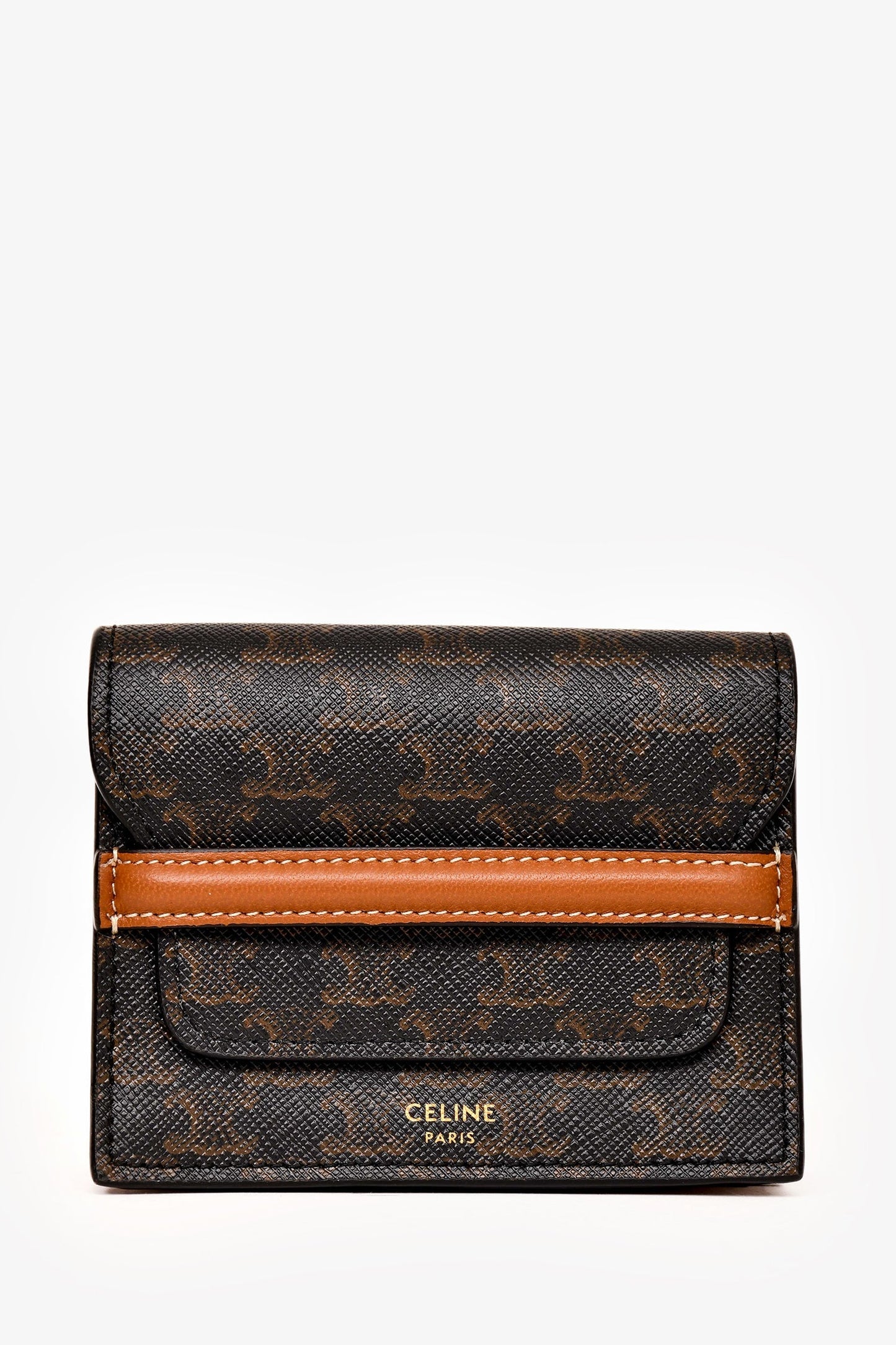 Celine 2022 Brown Leather/Canvas Triomphe Business Card Holder