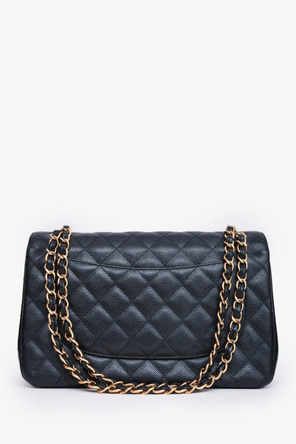 Pre-Loved Chanel™ 2019 Black Caviar Leather Jumbo Double Flap Should Bag