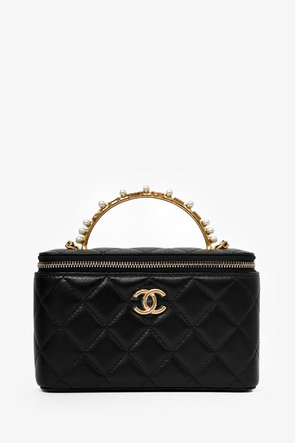 Pre-Loved Chanel™ 2023 Black Lambskin Pearl CC Vanity Top Handle