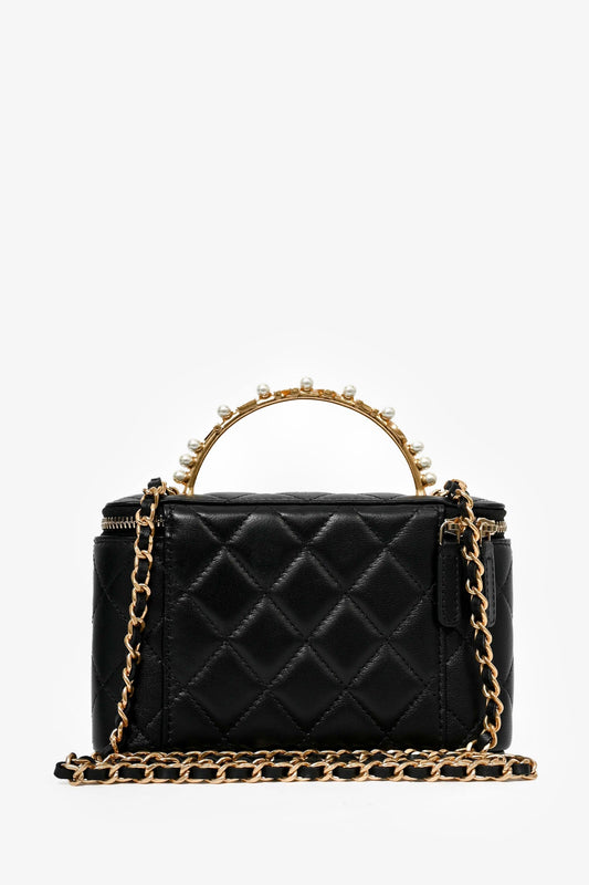Pre-Loved Chanel™ 2023 Black Lambskin Pearl CC Vanity Top Handle