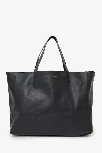 Celine Black Leather Cabas Horizontal Tote