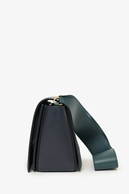 Celine Navy/Green Leather Frame Shoulder Bag