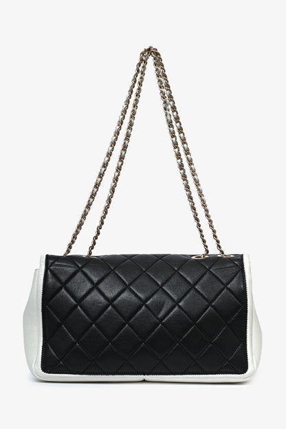 Pre-Loved Chanel™ 2012/13 Black/White Lambskin Medium Graphic Flap Bag (Refurbished)