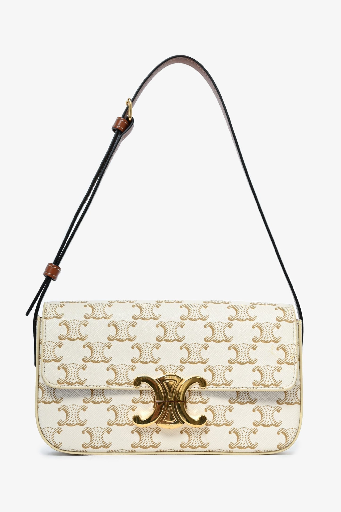 Celine White Triomphe Canvas 'Claude' Shoulder Bag