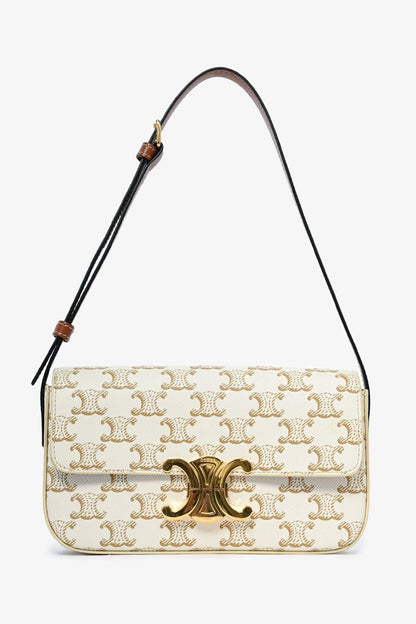 Celine White Triomphe Canvas 'Claude' Shoulder Bag