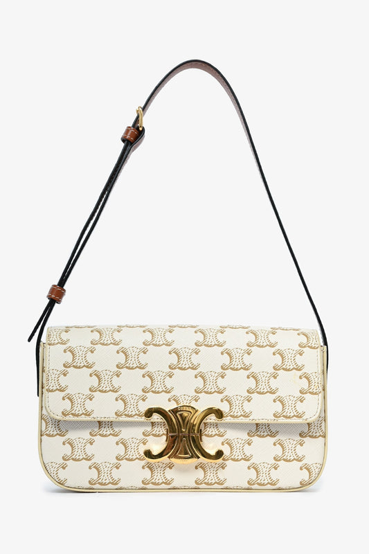 Celine White Triomphe Canvas 'Claude' Shoulder Bag