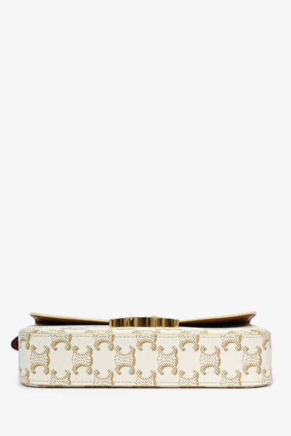 Celine White Triomphe Canvas 'Claude' Shoulder Bag