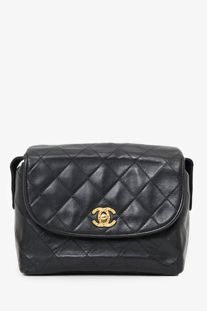 Pre-Loved Chanel™ 1991-94 Black Lambskin Round Flap Shoulder Bag