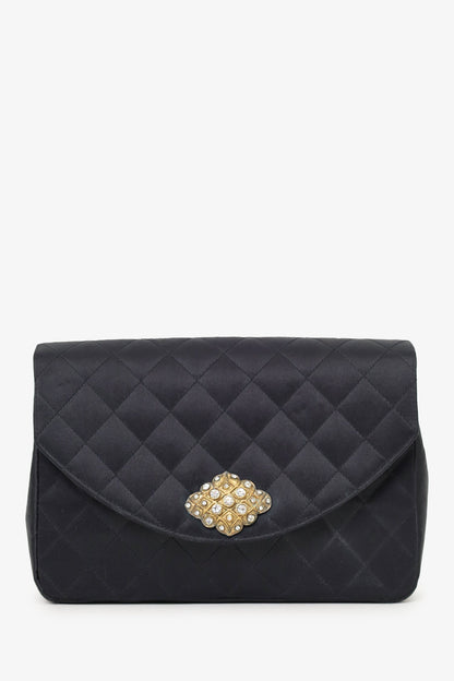 Pre-Loved Chanel™ 1986-88 Black Satin Gripoix Pearl Jewel Evening Bag 'As Is'