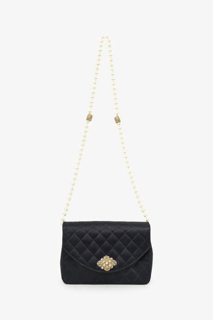 Pre-Loved Chanel™ 1986-88 Black Satin Gripoix Pearl Jewel Evening Bag 'As Is'