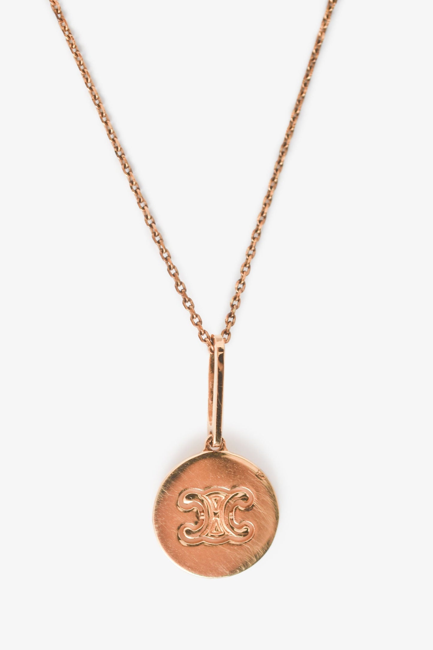 Celine Gold Tone Triomphe Logo Pendant Necklace