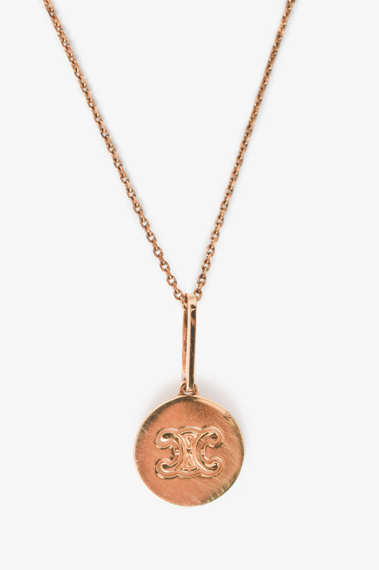 Celine Gold Tone Triomphe Logo Pendant Necklace