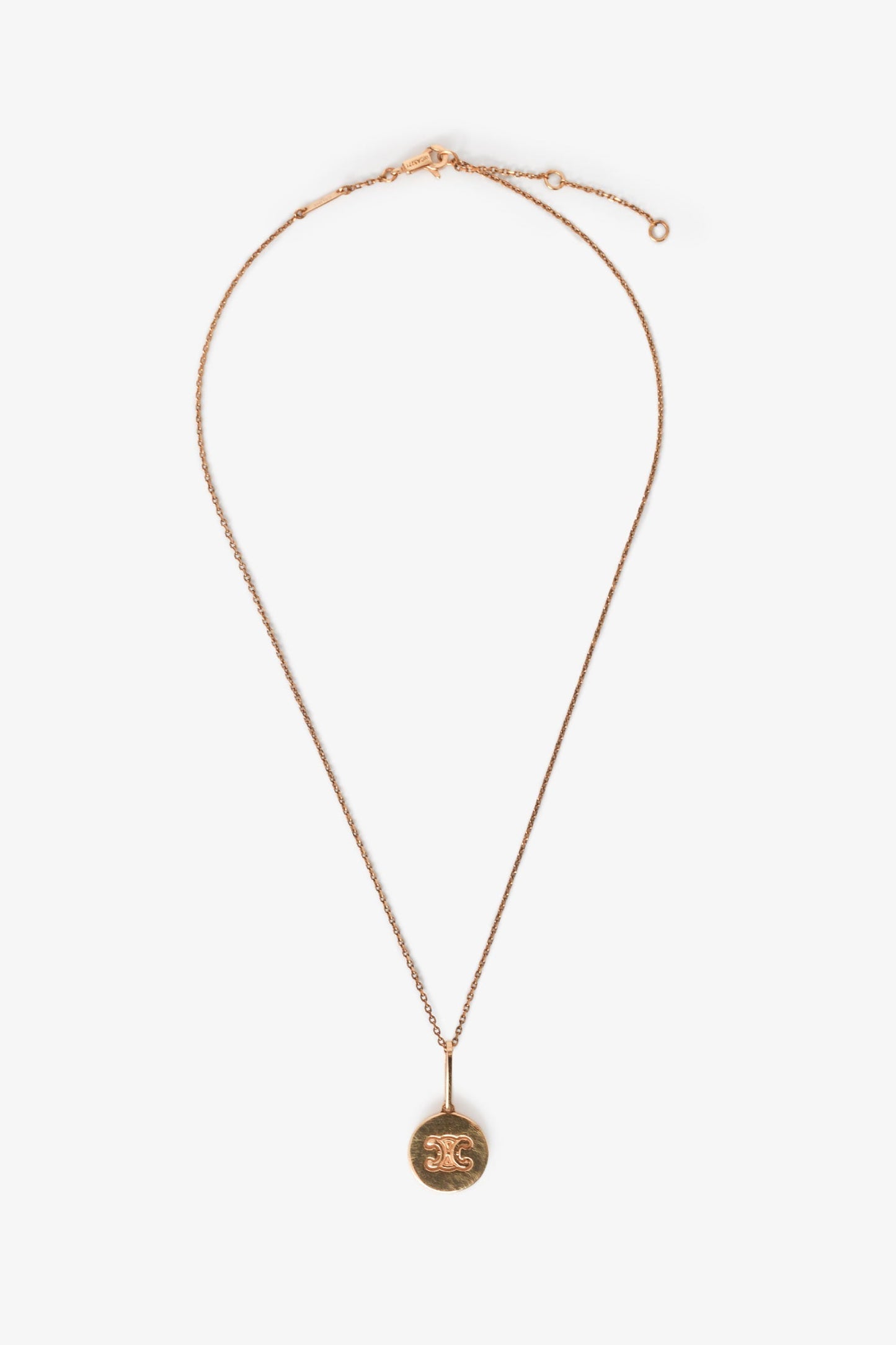 Celine Gold Tone Triomphe Logo Pendant Necklace