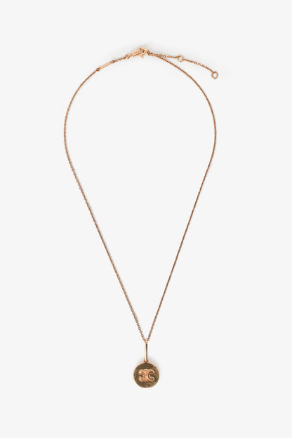 Celine Gold Tone Triomphe Logo Pendant Necklace