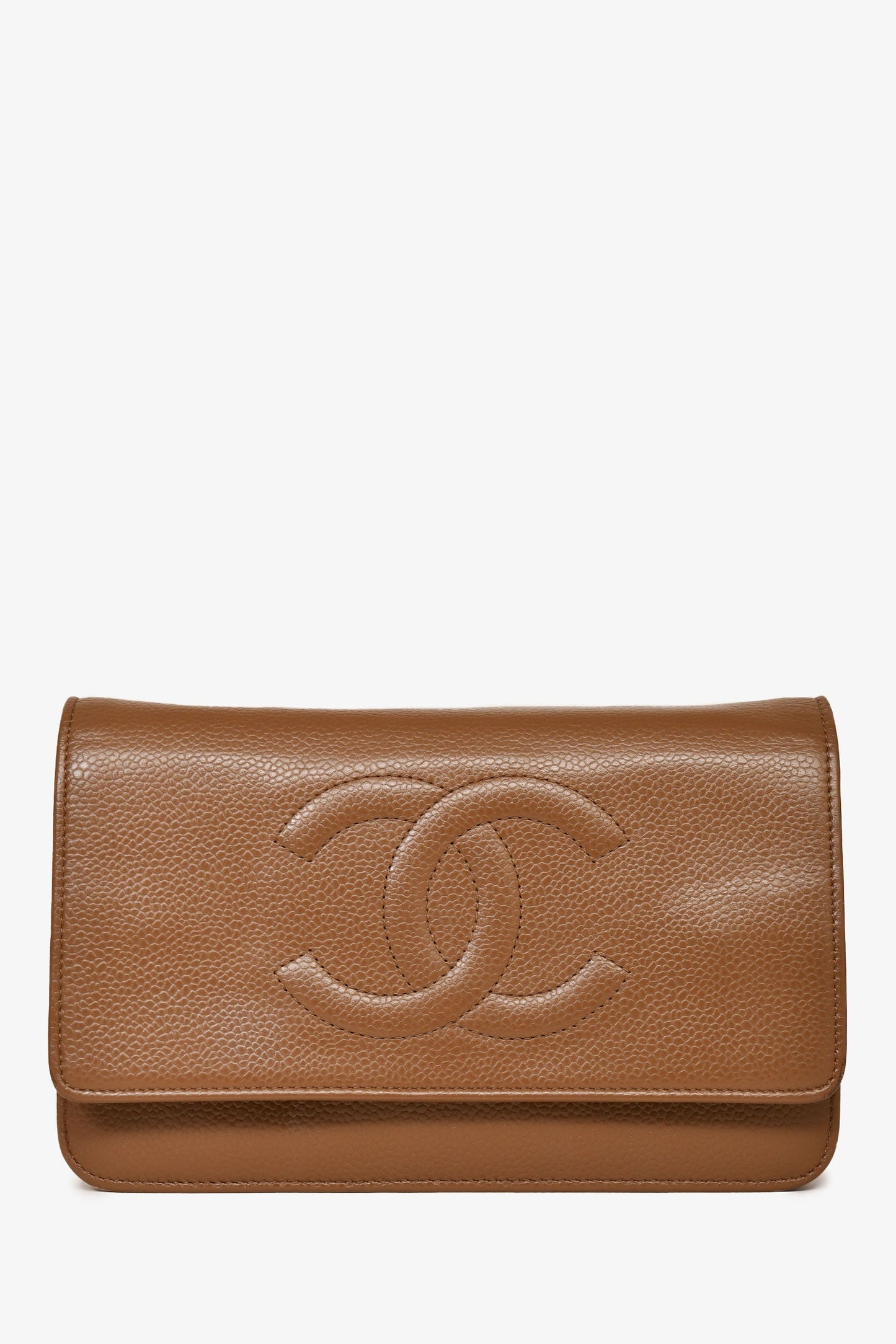 Pre-Loved Chanel™ 2012-13 Brown Caviar Leather CC Logo Wallet On Chain