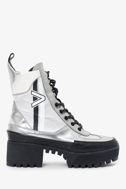 Louis Vuitton Silver Leather Spaceship Laureate Platform Desert Boots Size 38