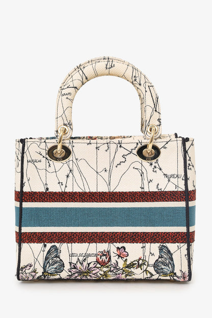 Christian Dior 2021 Blue/Red Embroidered Medium Lady D-Lite Bag with Strap