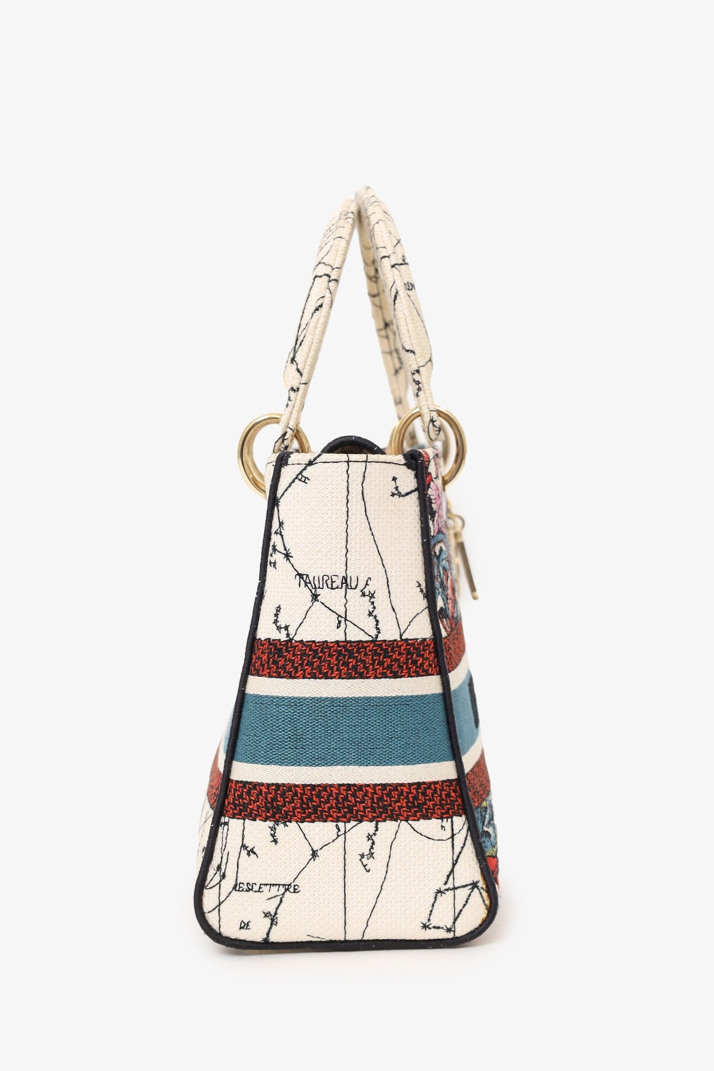 Christian Dior 2021 Blue/Red Embroidered Medium Lady D-Lite Bag with Strap