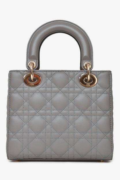 Christian Dior 2023 Grey Leather Cannage Small Lady Dior with Strap