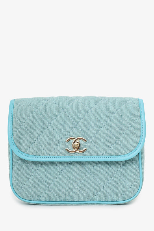 Pre-Loved Chanel™ 2021 Blue Denim Quilted CC Small Messenger Flap Bag