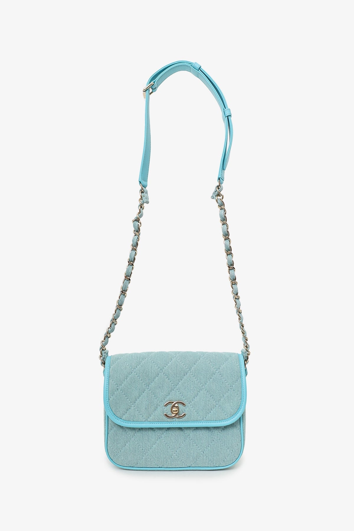 Pre-Loved Chanel™ 2021 Blue Denim Quilted CC Small Messenger Flap Bag