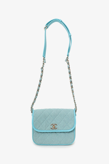 Pre-Loved Chanel™ 2021 Blue Denim Quilted CC Small Messenger Flap Bag