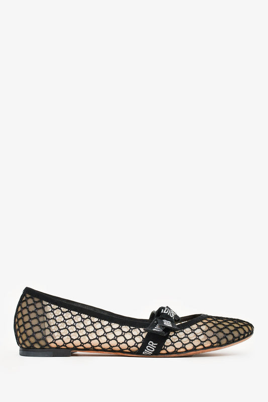 Christian Dior Black Mesh J'Adior Ballet Flats Size 37.5