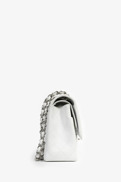 Pre-Loved Chanel™ 2011 White Caviar Leather Jumbo Double Flap Shoulder Bag
