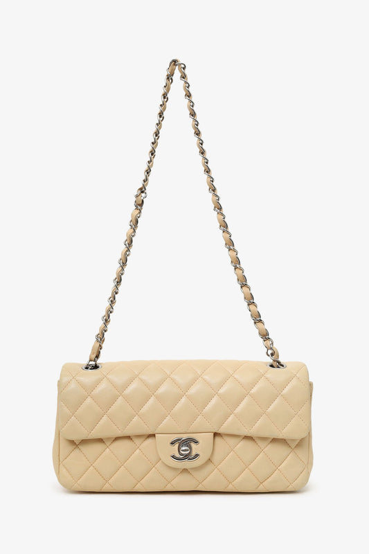 Pre-loved Chanel™ 2010-11 Beige Quilted Lambskin East/West Single Flap Bag