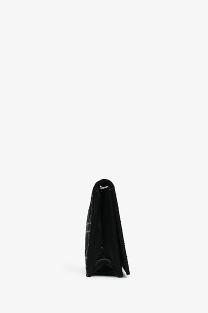 Christian Dior 2008 Black Satin Crystal Cannage Clutch On Chain