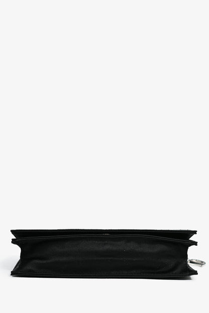 Christian Dior 2008 Black Satin Crystal Cannage Clutch On Chain