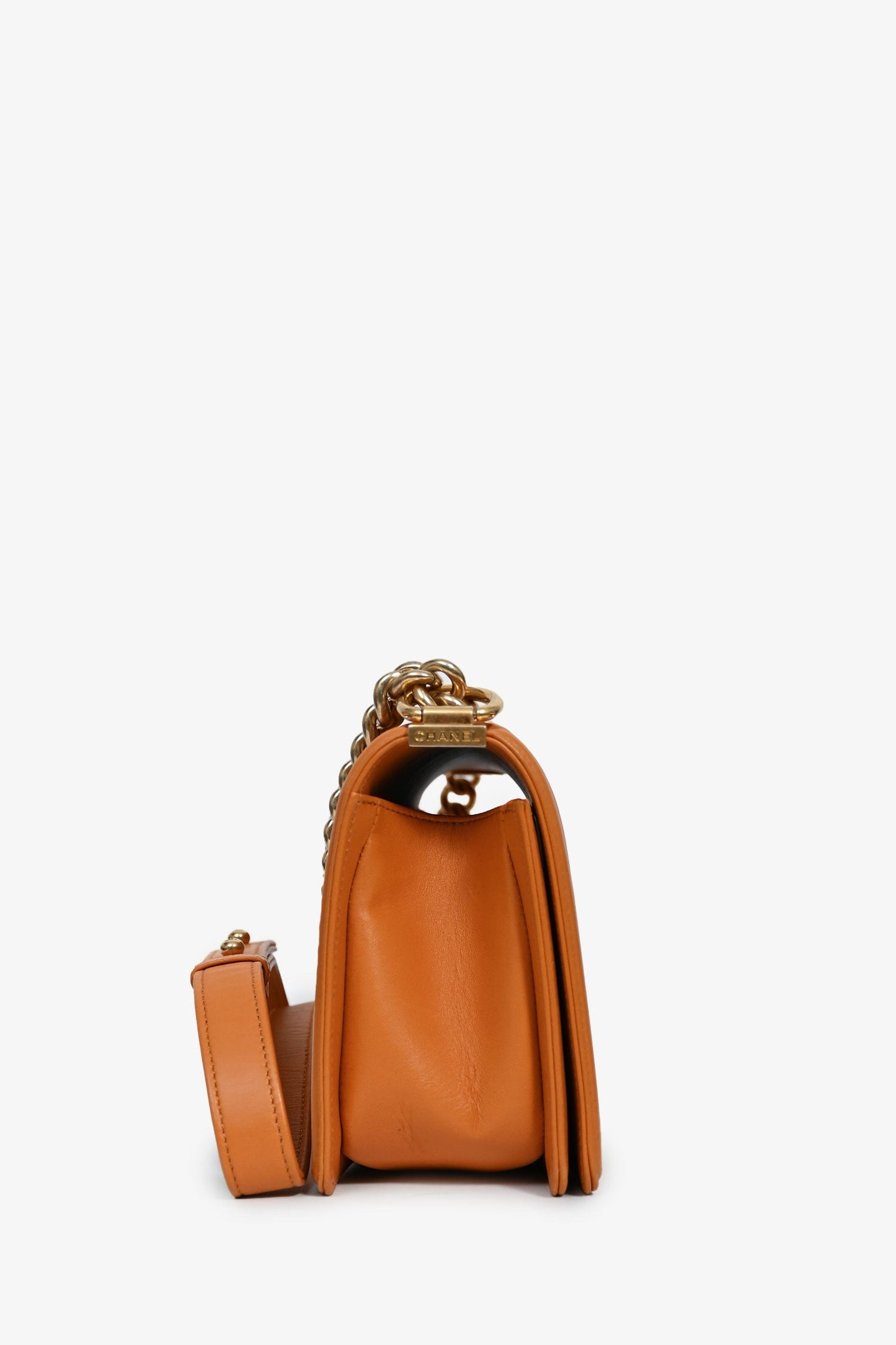 Pre-Loved Chanel™ 2016-17 Orange Quilted Lambskin Medium Boy Bag