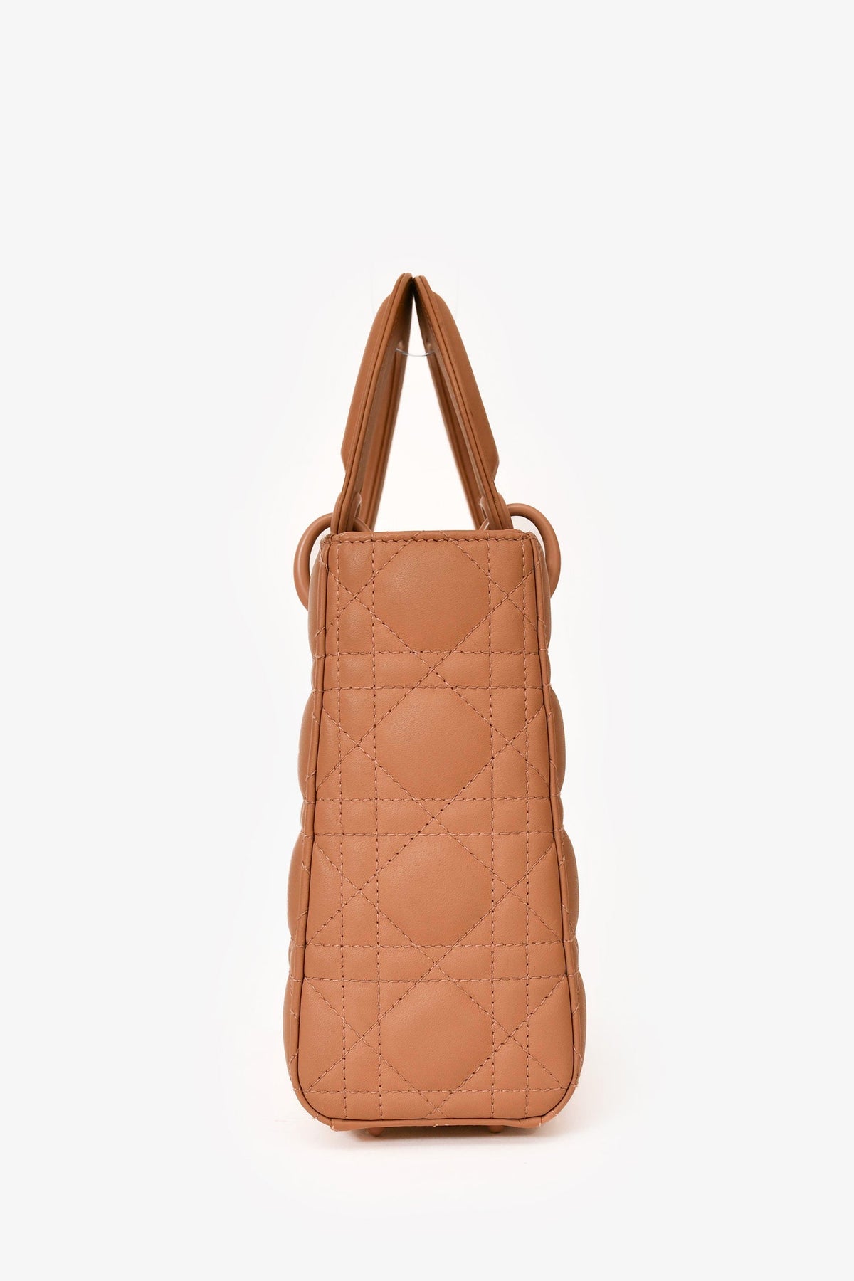Christian Dior 2020 Brown Matte Cannage Leather Medium Lady Dior Top Handle with Strap