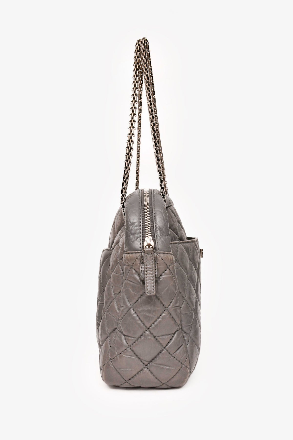 Pre-Loved Chanel™ 2008-2009 Grey Crackled Leather Quilted Reissue Camera Bag (As Is)