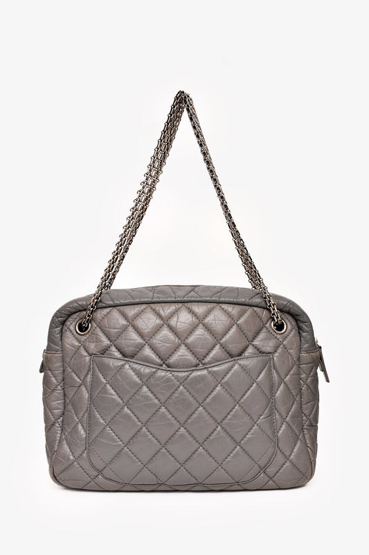 Pre-Loved Chanel™ 2008-2009 Grey Crackled Leather Quilted Reissue Camera Bag (As Is)